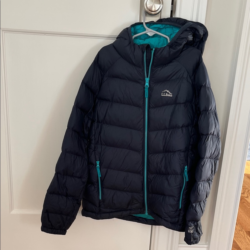 L.L. Bean Kids Dark Blue Puffer Jacket with Teal Accents